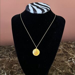 CATHERINE WEITZMAN Gold Floral Resin Pendant Necklace Sunflower EUC